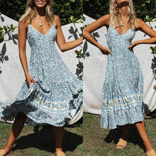 2020 Summer Long Dress Womens Boho Floral Maxi Dress Robe Ladies Clothes Strappy Summer Holiday Beach Long Sundress Sukienka 2024 - buy cheap