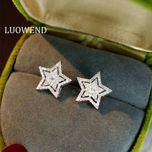 Luowend brincos stud de ouro branco 18k, brincos com diamante natural real, design de estrela de 13mm para mulheres, festa de noivado 2024 - compre barato
