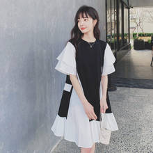 Dress Female Summer 2021 New French Style Contrast Color Design Sweet Temperament Short Dress Fashion Spliced Girls Robes zh631 2024 - buy cheap
