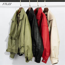 Ftlzz jaqueta de couro falso verde, casaco de rua vintage, de grandes dimensões, manga morcego, jaqueta curta para motociclista 2024 - compre barato
