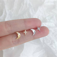 925 Sterling Silver Asymmetry Crystal Star Moon Stud Earrings For Women Grils Wedding Gift Female pendientes mujer moda 2024 - buy cheap