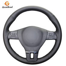 Hand-stitched Black Genuine leather Car Steering Wheel Cover for Volkswagen VW Tiguan Lavida Passat B7 Jetta Mk6 2024 - buy cheap