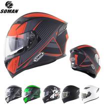 Мотоциклетный шлем SOMAN на все лицо, защитный козырек от солнца, с двойными линзами 2024 - купить недорого