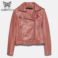 AORRVLA 2020 новая коллекция, кожаная женская куртка из искусственной кожи, куртка с отложным воротником на молнии, байкерская куртка с ремнем, горячая распродажа 2024 - купить недорого