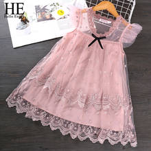 HE Hello Enjoy Girls Dresses 2020 New Summer Mesh Girls Clothes Pink Applique Princess Dress Children Baby Girl Clothes Casual 2024 - buy cheap