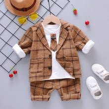 Children's Casual Suits 2020 Autumn Winter New Boys Plaid Tie Lapel Long-sleeved Jacket Trousers Three-piece Suit 0-4 Years Old 2024 - buy cheap