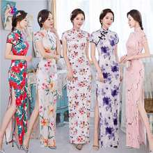 Традиционное китайское платье Ципао в стиле ретро с принтом, длинное шелковое платье для вечеринки на новый год, женское сексуальное винтажное платье для ночного клуба Hanfu Qi Pao 2024 - купить недорого