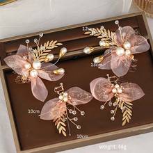 FORSEVEN Vintage Handmade Rhinestone Silk Flower Headband Women Hair Clips Hairpin Earrings Set Wedding Bridal Headdress JL 2024 - buy cheap