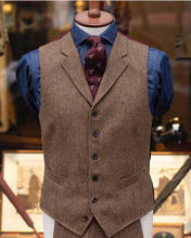 Mens Suit Vest Casual Vintage Sleeveless Herringbone Groomman for Wedding Tweed Waistcoat Plaid Vest 2024 - buy cheap