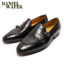 New Fashion Men Leather Shoes Luxury Monk Strap Slip On Black Brown Loafers Men Leather Office Business Wedding Casual Shoes Men 2024 - buy cheap