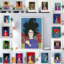 Vintage menina de cabelo flor mulheres pintura da lona moda abstrato nórdico poster parede arte fotos cuadros para sala estar decoração 2024 - compre barato