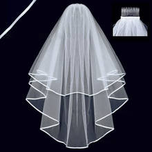 Wedding Simple Tulle White Color Two Layers Bridal Veil Ribbon Edge Cheap Bride Accessories Women Veil with Comb 2024 - buy cheap