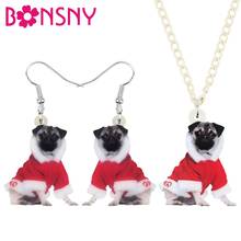 Bonsny-Conjunto de joyería de acrílico con forma de perro Pug, pendientes de animales, collar, accesorio para mujeres, niñas, adolescentes, niños, decoración de fiesta, regalo 2024 - compra barato