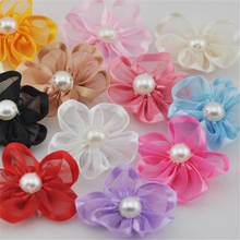20pcs Upick Ribbon Flowers W/pearl Appliques Craft DIY Wedding Deco B116 2024 - buy cheap