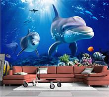 Beibehang-papel tapiz personalizado 3D, mural de delfines para sala de estar, dormitorio, mundo submarino, Fondo de pared, centro comercial, decoración, pintura 2024 - compra barato