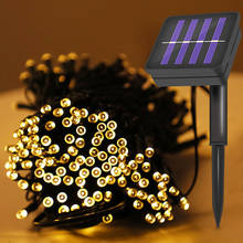 Guirnalda de luces Led solares para decoración navideña, luces de hadas impermeables de un solo Color, RGB, 100Led 2024 - compra barato