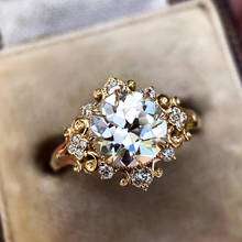 Hot sale Classic Yellow Gold Color Sun Flower Rhinestone Rings Luxury Wedding Band Geometry Blue Zircon Stone Ring 2024 - buy cheap