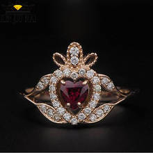 Роскошное женское кольцо с короной большой королевы, модное кольцо из розового золота с кристаллами циркония, винтажное свадебное ювелирное изделие, кольца с красным сердцем для женщин 2024 - купить недорого