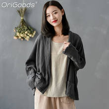 OriGoods-Blusa estilo Kimono para mujer, Camisa de algodón de manga larga, Estilo Vintage, talla grande, C315, 2020 2024 - compra barato
