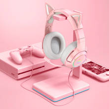 Fone de ouvido infantil fofo cor rosa k9, fone de ouvido para meninas jogos com microfone e fio, com som surround de 7.1 canais hifi 2024 - compre barato