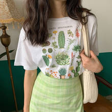 Harajuku Plant Cactus Fleshy Cute Letter Print Female T-shirt Ulzzang Fashion Summer Loose Casual O-neck Retro Women's Clothing 2024 - buy cheap