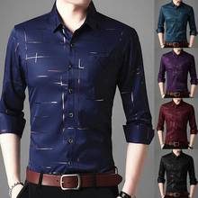 2021 Men's Dress Shirts Male High Quality Long Sleeve Slim Business Casual Shirt Turn Down Collar Stripes Single-breasted 2024 - buy cheap