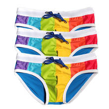 Cuecas sexy masculinas de arco-íris 3 tamanhos, roupa de banho, calção de praia e biquíni para homens 2024 - compre barato