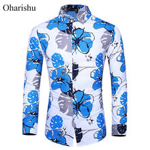 45KG-120KG Men Shirt Mens Blue Floral Casual Shirts Autumn New Men Clothing Long Sleeve Camisa Masculina 5XL 6XL 7XL 2024 - buy cheap