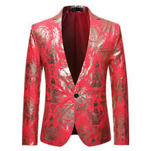 Moda vermelho floral folha impressão vestido blazer dos homens hipster boate blazer jaqueta festa de casamento smoking blazers palco traje 2024 - compre barato