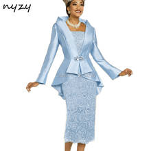 Sky Blue 2 Piece Lace Mother of the Bride Jacket Coat Dresses 2020 NYZY M23G Formal Dress Party Cocktail Church Suits 2024 - buy cheap