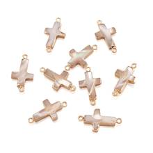 10pcs 25x14mm Electroplate Trochus Shell Links Tan Color Cross Connectors with Iron Findings for Bracelets DIY Jewelry Making 2024 - buy cheap