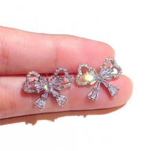 New Fashion Korean Stud Earrings For Women Earrings Silver Color Rhinestone Bow Earrings Female 2024 - buy cheap