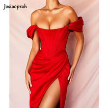 Josiaoprah vestido de festa feminino sem alça, ombro de fora para verão, divisão alta, clube, bodycon, elegante, sexy, preto 2024 - compre barato