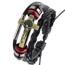 Vintage Punk Multilayer Jesus-Cross Leather Bracelet Men Woven Bracelet Suitable For Multi-Layer Hand-Braided 2024 - buy cheap