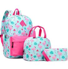 Conjunto de mochilas infantis, conjuntos de 3 peças com estampas de flamingo fofas, mochilas escolares para meninos e meninas mochila para adolescentes 2024 - compre barato