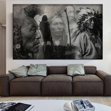 Preto e branco nativo indiano pintura cartazes e cópias retrato da arte da lona imagem da parede escandinava para sala de estar 2024 - compre barato
