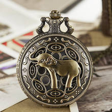 Cute Elephant Engrave Pocket Watch Vintage Fob Chain Mens Flip Hollow Case Necklace Watches for Men Women Animal Ganesha Clock 2024 - buy cheap