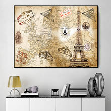 Compass Map Vintage City Landmark World Map Painting Poster Canvas Art Culture Travel Wall Pictures for Living Room Home Decor 2024 - buy cheap