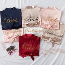 Embroidery Letter Bride Bridesmaid Wedding Robe Sexy Satin Kimono Gown Gown Sleepwear Casual Lady Half Sleeve Intimate Lingerie 2024 - buy cheap