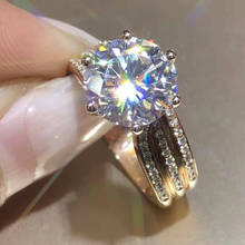 Anel de noivado de zircão redondo da promessa da noiva anel de noivado da cor do ouro grande anel de pedra de cristal branco feminino de luxo 2024 - compre barato