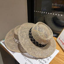 Шляпа из рафии Женская, Соломенная Панама с плоским козырьком в стиле ретро, с ажурным дизайном, ручной работы, женская соломенная шляпа от солнца, для пляжа, на открытом воздухе, летняя 2024 - купить недорого