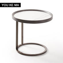 Mesa de canto minimalista, redonda, com placa de pedra, minimalista, de luxo 2024 - compre barato