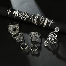 Exquisite Stackable Carving Pattern Knuckle Rings 14pcs Midi Finger Tip Rings Black Gem Vine Petal Ring Set for Birthday 2024 - buy cheap