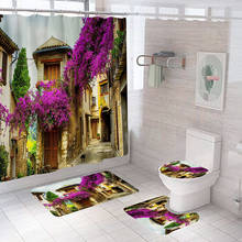 Purple Flower Romantic Cottage Shower Curtain Street Alley Bathroom Curtains Non-Slip Rugs Toilet Lid Cover and Bath Mat Carpet 2024 - buy cheap