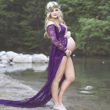 Sexy Maternity Dresses For Photo Shoot Lace Long Sleeve Pregnancy Dress Photography Props Split Front Pregnant Women Maxi Gown 2024 - buy cheap