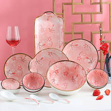 Xuemei-vajilla japonesa de cerámica underglaze, juego de cuencos y platos, vajilla roja de red para el hogar y restaurante 2024 - compra barato