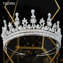 Vintage 3A Cubic Zirconia Wedding Queen Crowns Zircon Bridal Tall Tiaras for Women CZ Pageant Party Hair Jewelry for Quinceanera 2024 - buy cheap