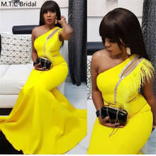 Sexy Yellow One Shoulder African Prom Dresses With Feathers Mermaid Long Formal Dress For Women Plus Size Wedding Party Gowns 2024 - buy cheap