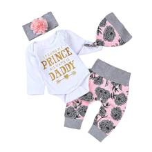 Baby Girl Boy Clothing Suit Newborn Kids Outfits Clothes Rompers Bodysuit+Flower Printed Pants+Headband+Hat 4PCS Set 2024 - buy cheap