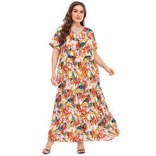 Vestido solto plus size feminino, decote em v manga curta estampado, de algodão, vestido longo maxi de tamanho grande, 2020 2024 - compre barato